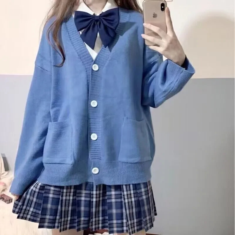 Mikasa Cosplay Pink Cardigan Sweater, Japanese Cardigan V-Neck Knit Sweater Jacket Is Perfect for JK Uniform Matching
