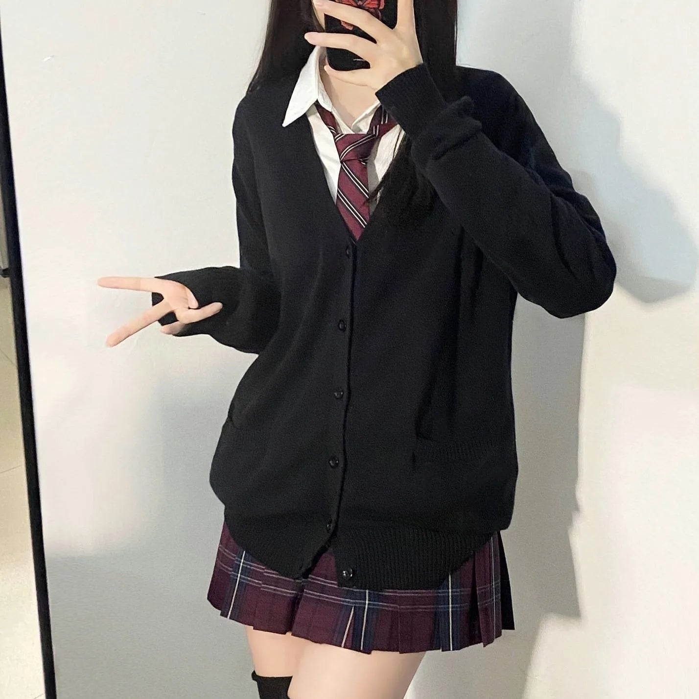 Mikasa Cosplay Pink Cardigan Sweater, Japanese Cardigan V-Neck Knit Sweater Jacket Is Perfect for JK Uniform Matching
