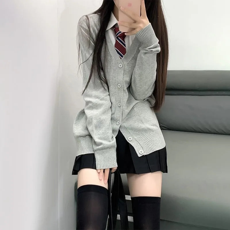 Mikasa Cosplay Pink Cardigan Sweater, Japanese Cardigan V-Neck Knit Sweater Jacket Is Perfect for JK Uniform Matching