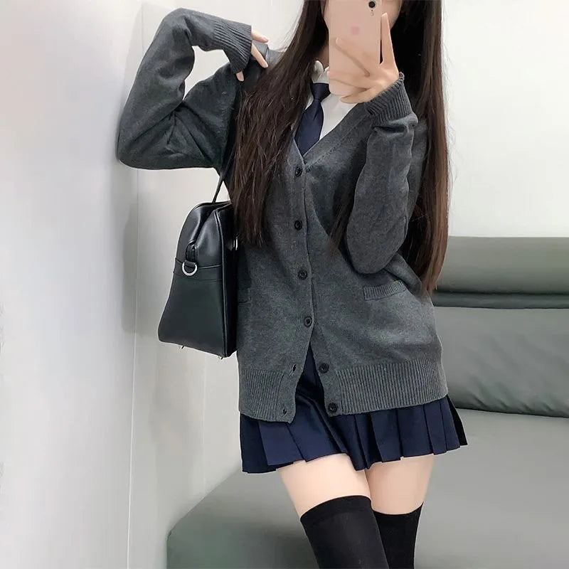 Mikasa Cosplay Pink Cardigan Sweater, Japanese Cardigan V-Neck Knit Sweater Jacket Is Perfect for JK Uniform Matching