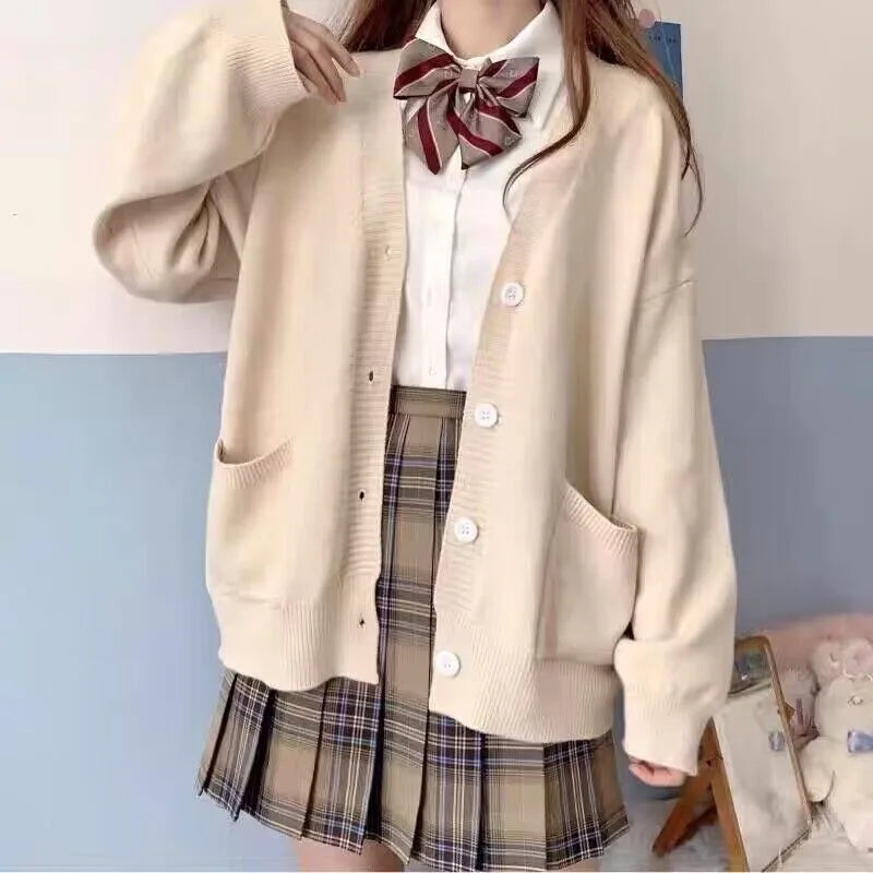 Mikasa Cosplay Pink Cardigan Sweater, Japanese Cardigan V-Neck Knit Sweater Jacket Is Perfect for JK Uniform Matching