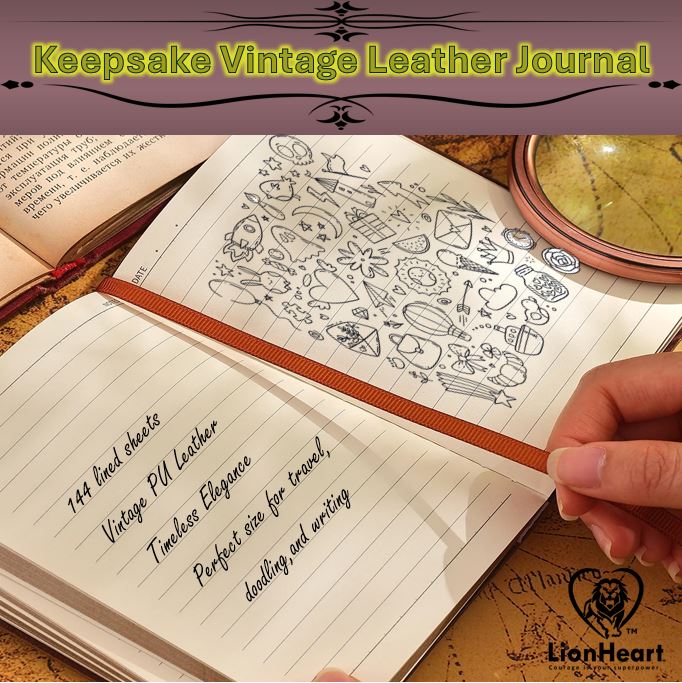 LionHeart Compact Vintage Leather Journal with Gilded Edges – Portable Writing Diary and Planner