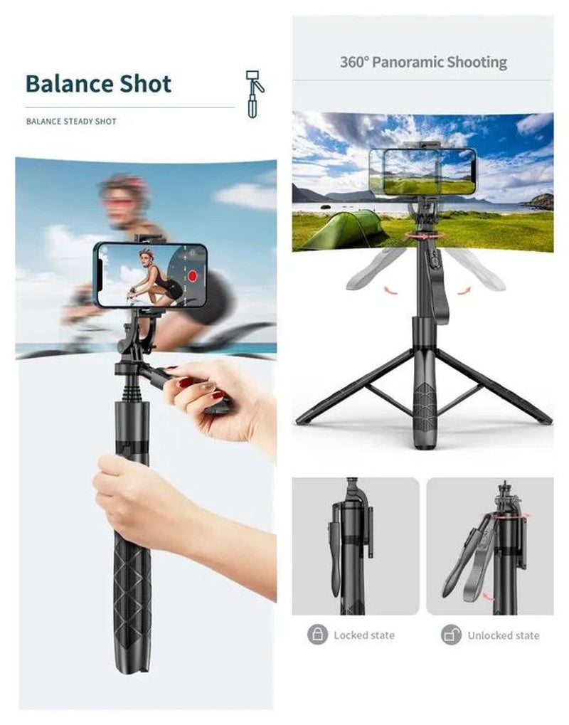 Everything Included- Gimbal Auto Face Tracking- Combo Pack- W/ Separate Extendable Selfie Stick Tripod, Remote Control W/2 Piece LED Lights. 360° Rotatable Selfie Stand Camera Phone Tracking Holder, Phone Stabilizer Selfie Accessories Cellphone Smartphone