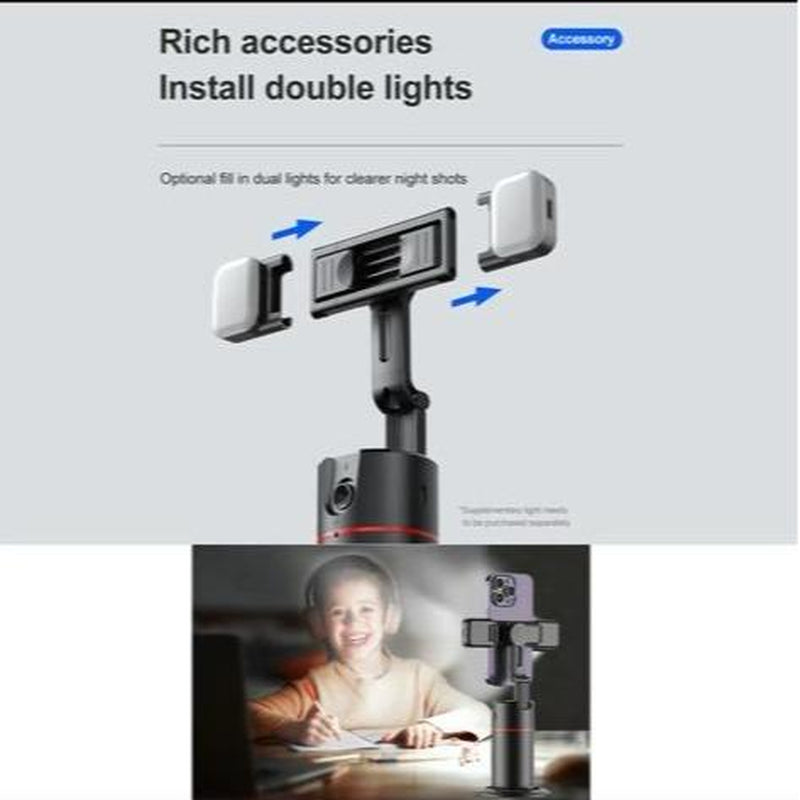 Everything Included- Gimbal Auto Face Tracking- Combo Pack- W/ Separate Extendable Selfie Stick Tripod, Remote Control W/2 Piece LED Lights. 360° Rotatable Selfie Stand Camera Phone Tracking Holder, Phone Stabilizer Selfie Accessories Cellphone Smartphone