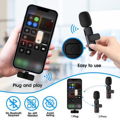 2 Pack Professional Wireless Mini Microphone for iPhone, iPad, iPhone 15, iOS, and Android Devices – Perfect for Video Recording, Vlogging, and Live Streaming