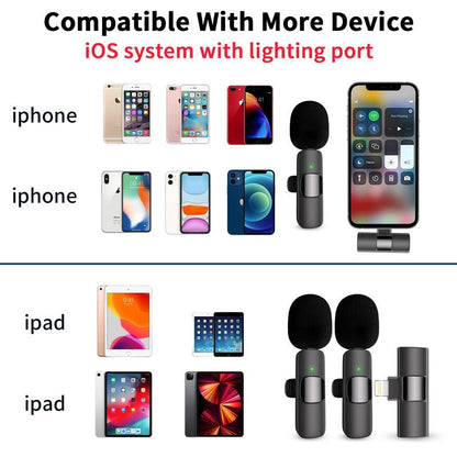 2 Pack Professional Wireless Mini Microphone for iPhone, iPad, iPhone 15, iOS, and Android Devices – Perfect for Video Recording, Vlogging, and Live Streaming