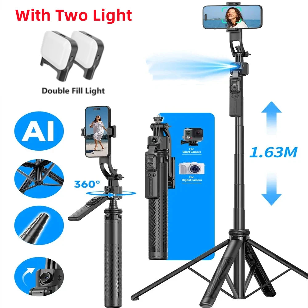 C17 360° Auto-Rotation Monopod with AI Tracking, Bluetooth Shutter, Fill Light, and Wireless Selfie Stick for Mobile Devices