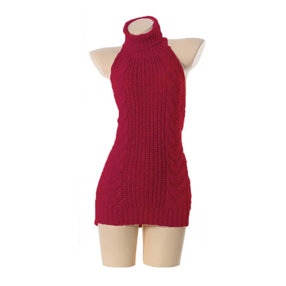 Fashion Backless Sleeveless off Shoulder Knitted Pullover Sweaters Hot Sexy Women Virgin Killer Turtleneck Jumper