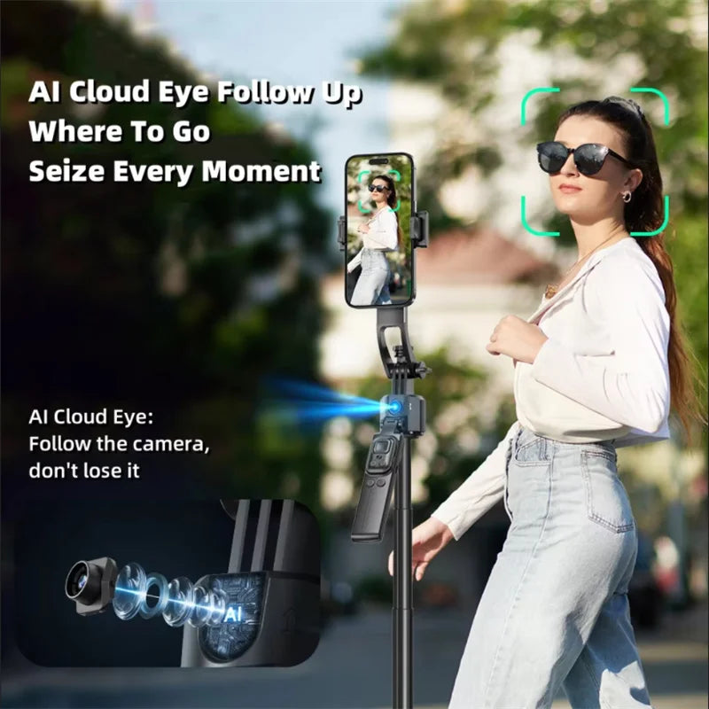 C17 360° Auto-Rotation Monopod with AI Tracking, Bluetooth Shutter, Fill Light, and Wireless Selfie Stick for Mobile Devices