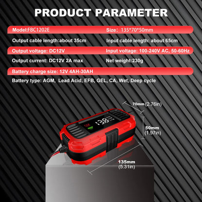 LionHeart 12V 2A Fully Automatic Battery Charger & Maintainer with Digital Display | For Cars, Motorcycles, Jet Skis & More