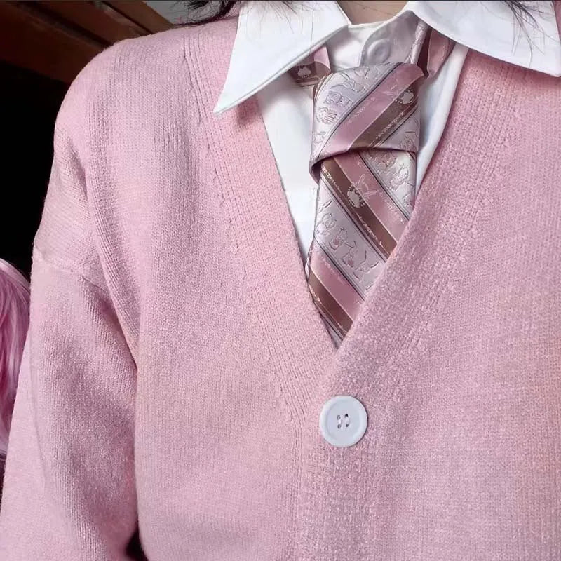 Mikasa Cosplay Pink Cardigan Sweater, Japanese Cardigan V-Neck Knit Sweater Jacket Is Perfect for JK Uniform Matching