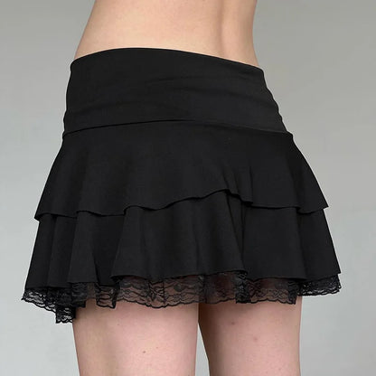 LionHeart It'sSoCute!(TM) Fashion Streetwear: A-Line Party Low-Waist Mini Skirt with Bow, Lace Trim, & Ruffles