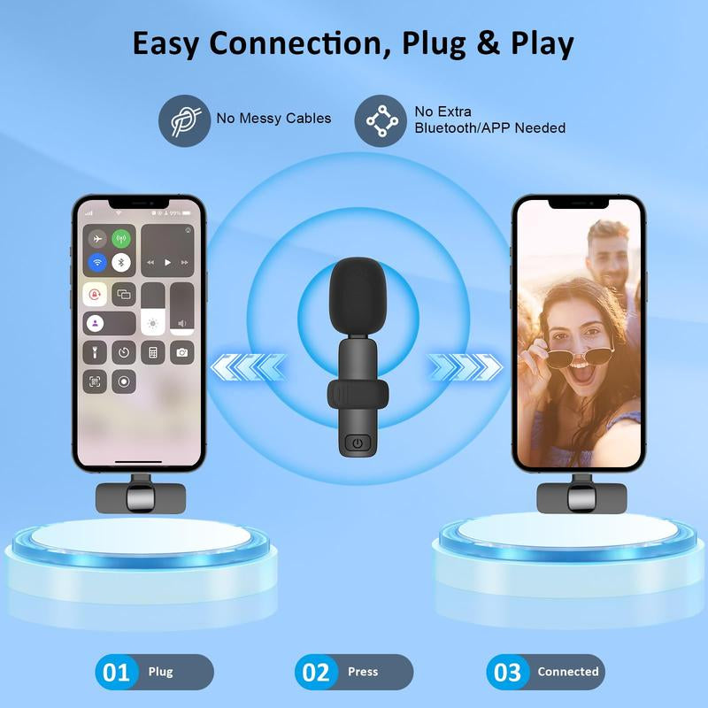 2 Pack Professional Wireless Mini Microphone for iPhone, iPad, iPhone 15, iOS, and Android Devices – Perfect for Video Recording, Vlogging, and Live Streaming