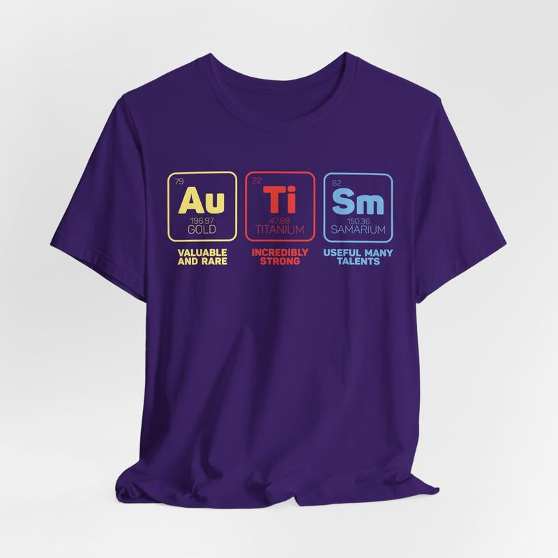 Autism Periodic Table T-Shirt, Autism Awareness Tee, Autism Puzzle Shirt, Neurodiversity Shirt, Autism Spectrum Support Top Casual Cotton Classic Breathable Fabric