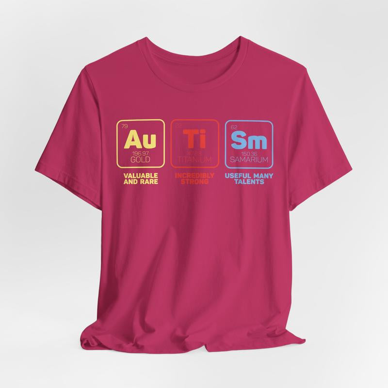 Autism Periodic Table T-Shirt, Autism Awareness Tee, Autism Puzzle Shirt, Neurodiversity Shirt, Autism Spectrum Support Top Casual Cotton Classic Breathable Fabric