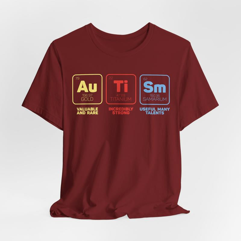 Autism Periodic Table T-Shirt, Autism Awareness Tee, Autism Puzzle Shirt, Neurodiversity Shirt, Autism Spectrum Support Top Casual Cotton Classic Breathable Fabric