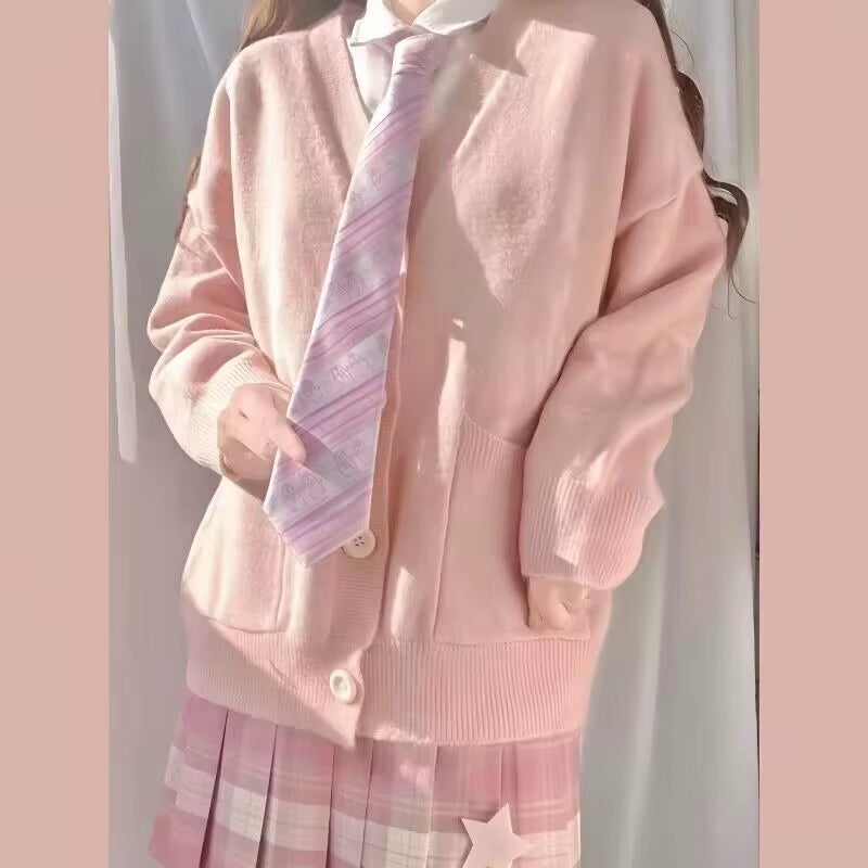 Mikasa Cosplay Pink Cardigan Sweater, Japanese Cardigan V-Neck Knit Sweater Jacket Is Perfect for JK Uniform Matching