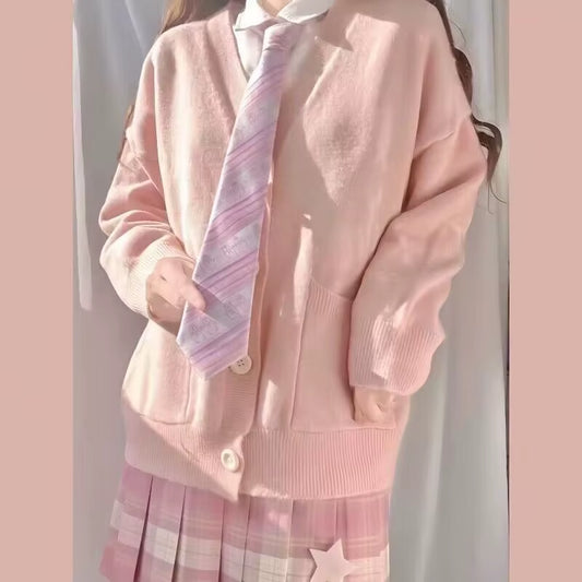 Mikasa Cosplay Pink Cardigan Sweater, Japanese Cardigan V-Neck Knit Sweater Jacket Is Perfect for JK Uniform Matching